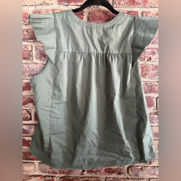💫 Indigo Rose Sage Green Pleated Flutter Sleeve Button Front Boho Blouse Size L - Picture 3 of 3